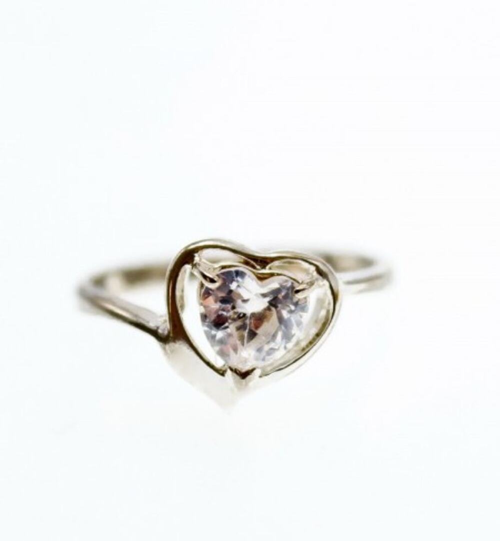 925 Sterling Silver White Topaz "Heart" Ring Size 6